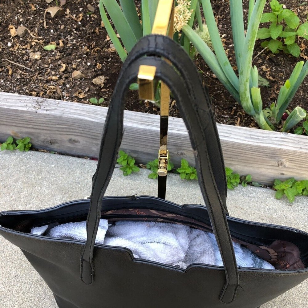 Women's Vegan Leather Tote Bag Purse Women's Black Shoulder Large​​​​​ - Picture 5 of 12